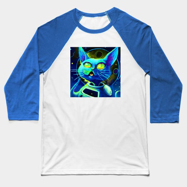 Blue Astronaut Cat is in Awe of the Expansive Universe Baseball T-Shirt by Star Scrunch